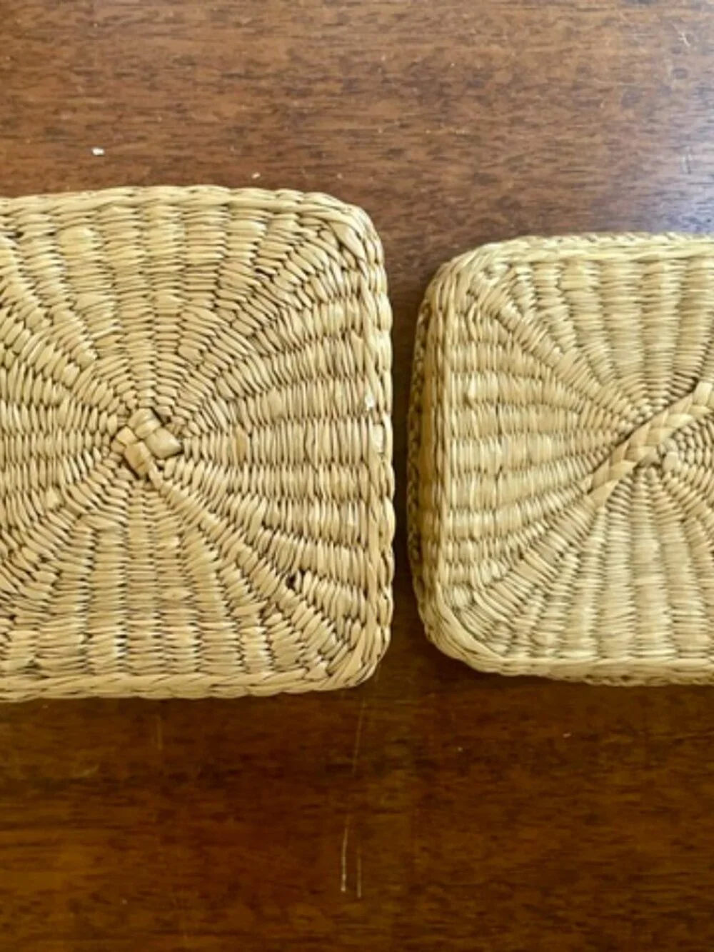 Vintage Square Sea Grass Box Trinket Jewelry Box w Lid